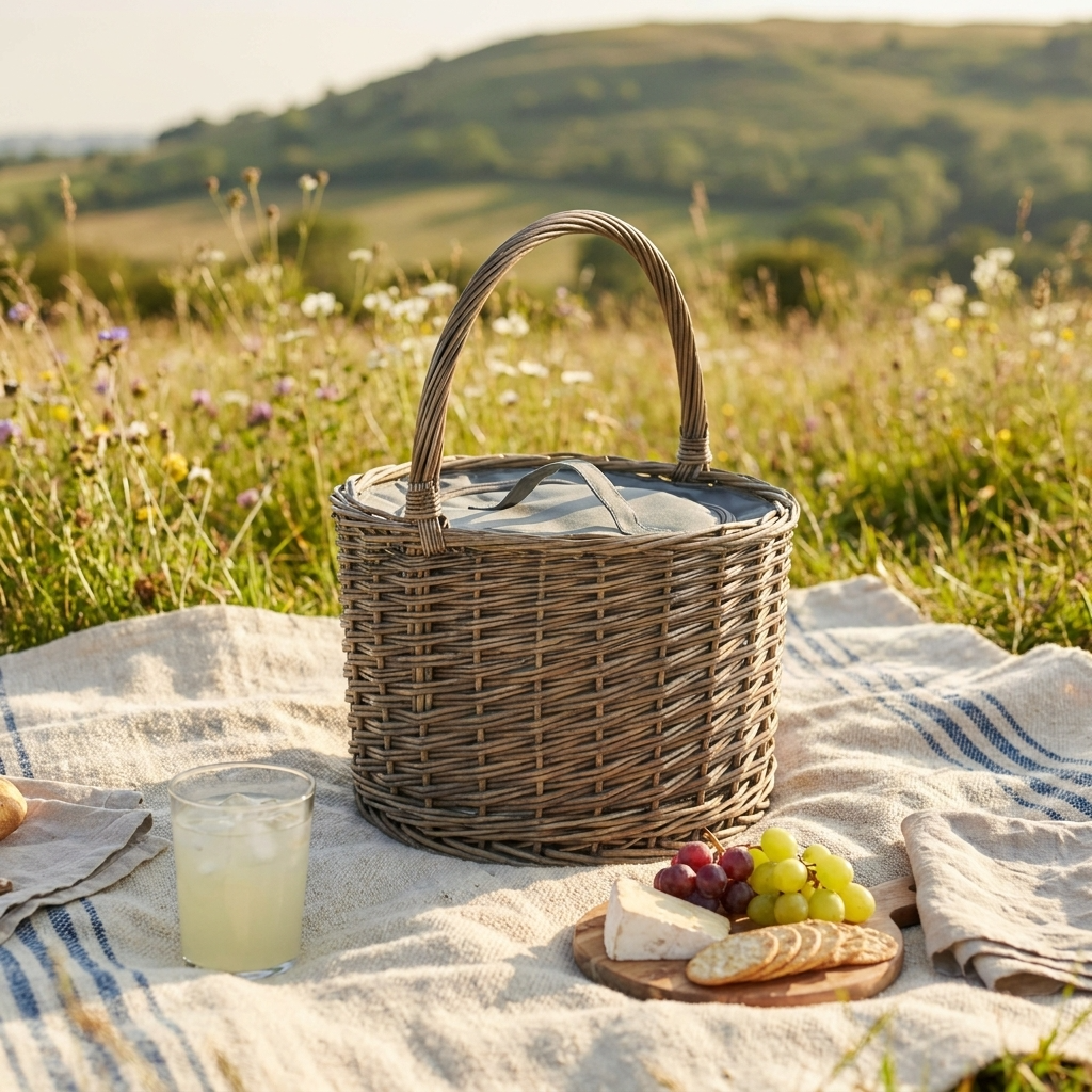 Round Grey Chiller Picnic Basket