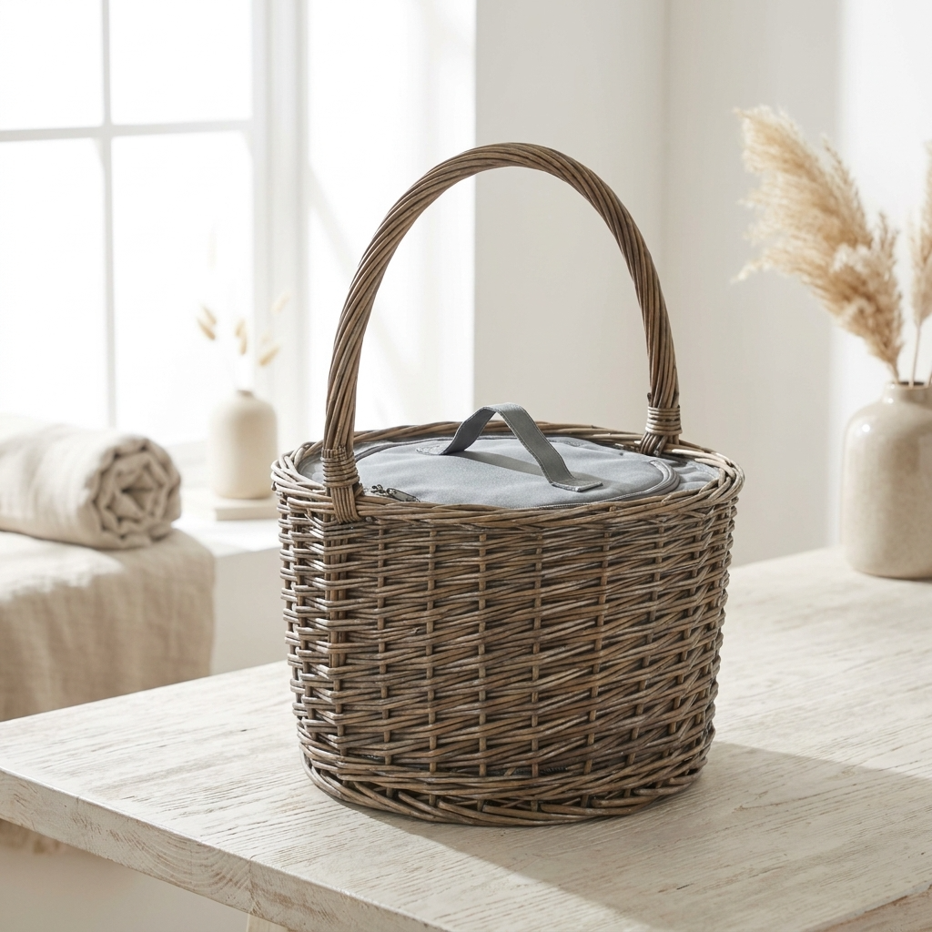 Round Grey Chiller Picnic Basket