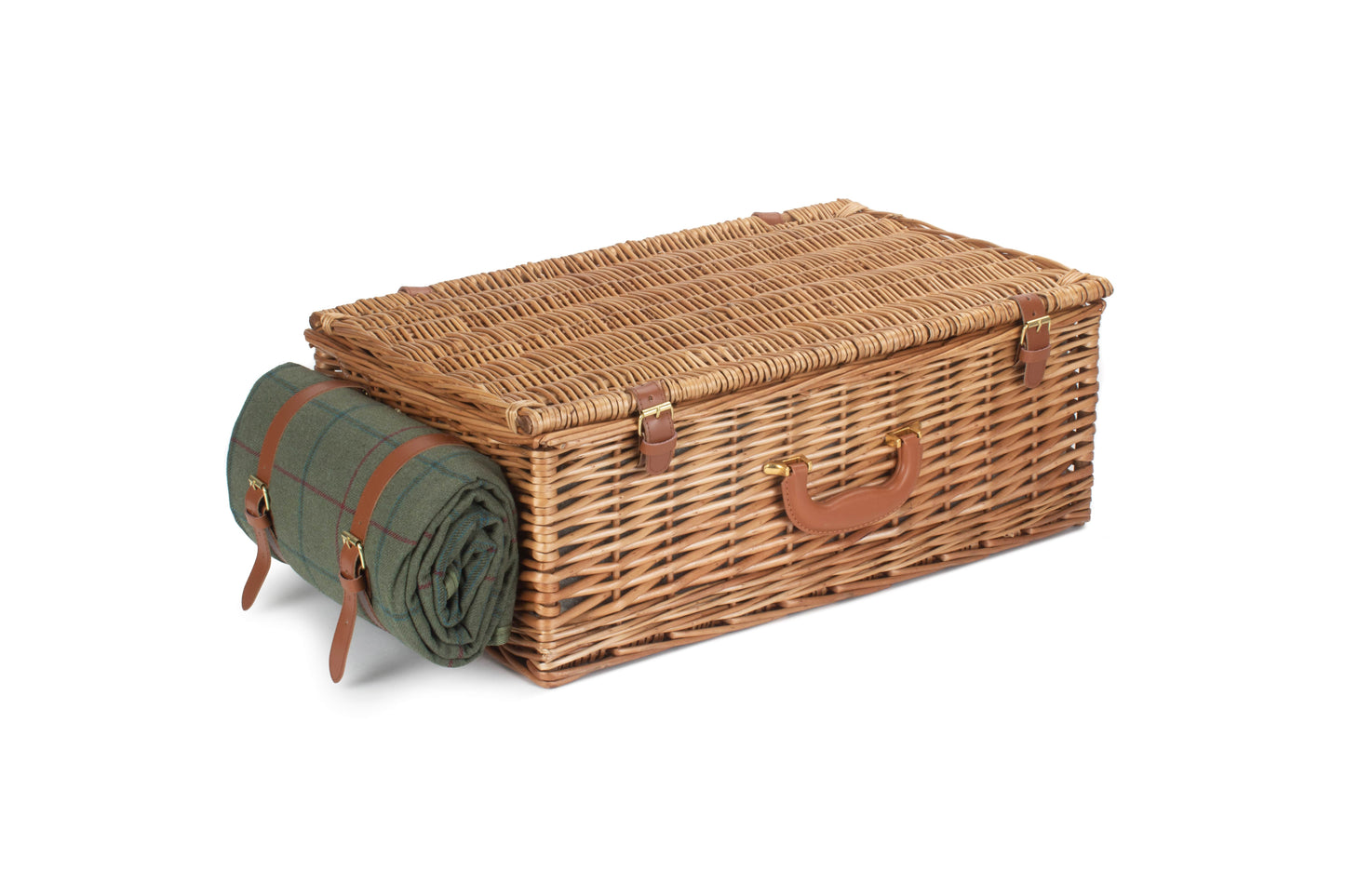 Deluxe Green Tweed 4 Person Picnic Hamper with Cooler Bag & Rug