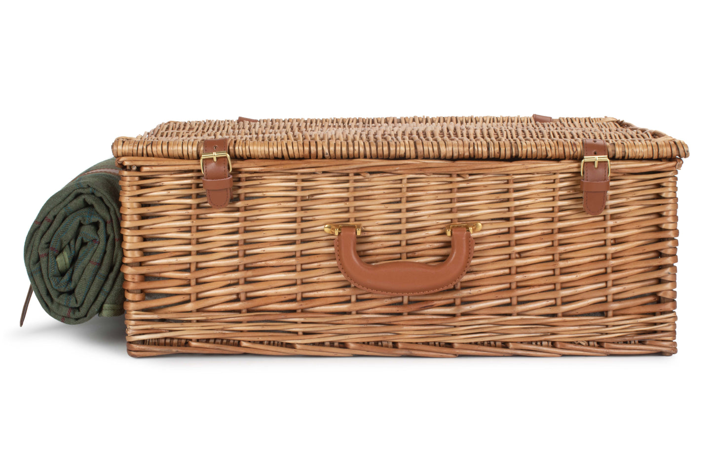 Deluxe Green Tweed 4 Person Picnic Hamper with Cooler Bag & Rug
