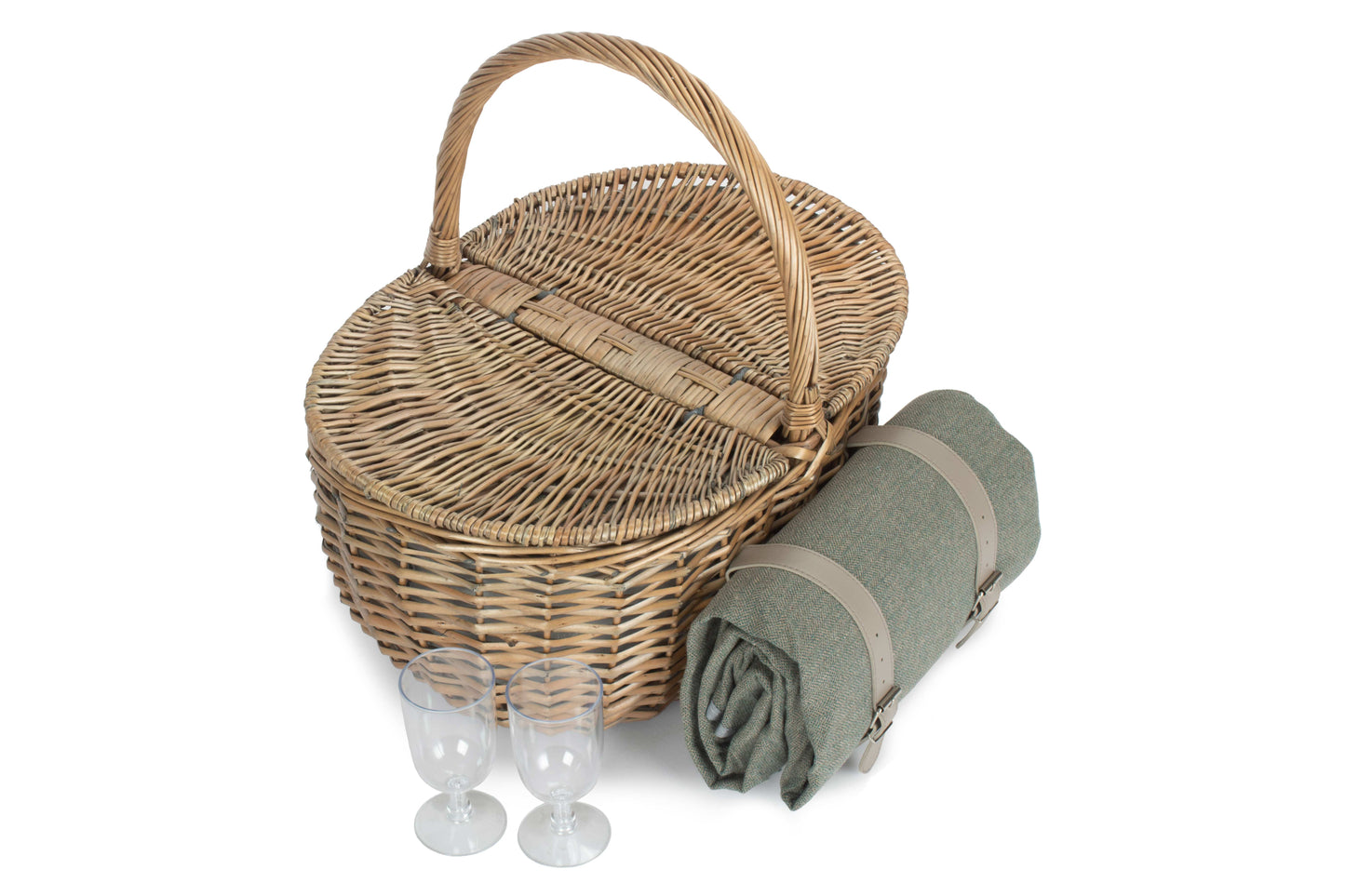Oval 2 Person Grey Sage Tweed Fitted Hamper