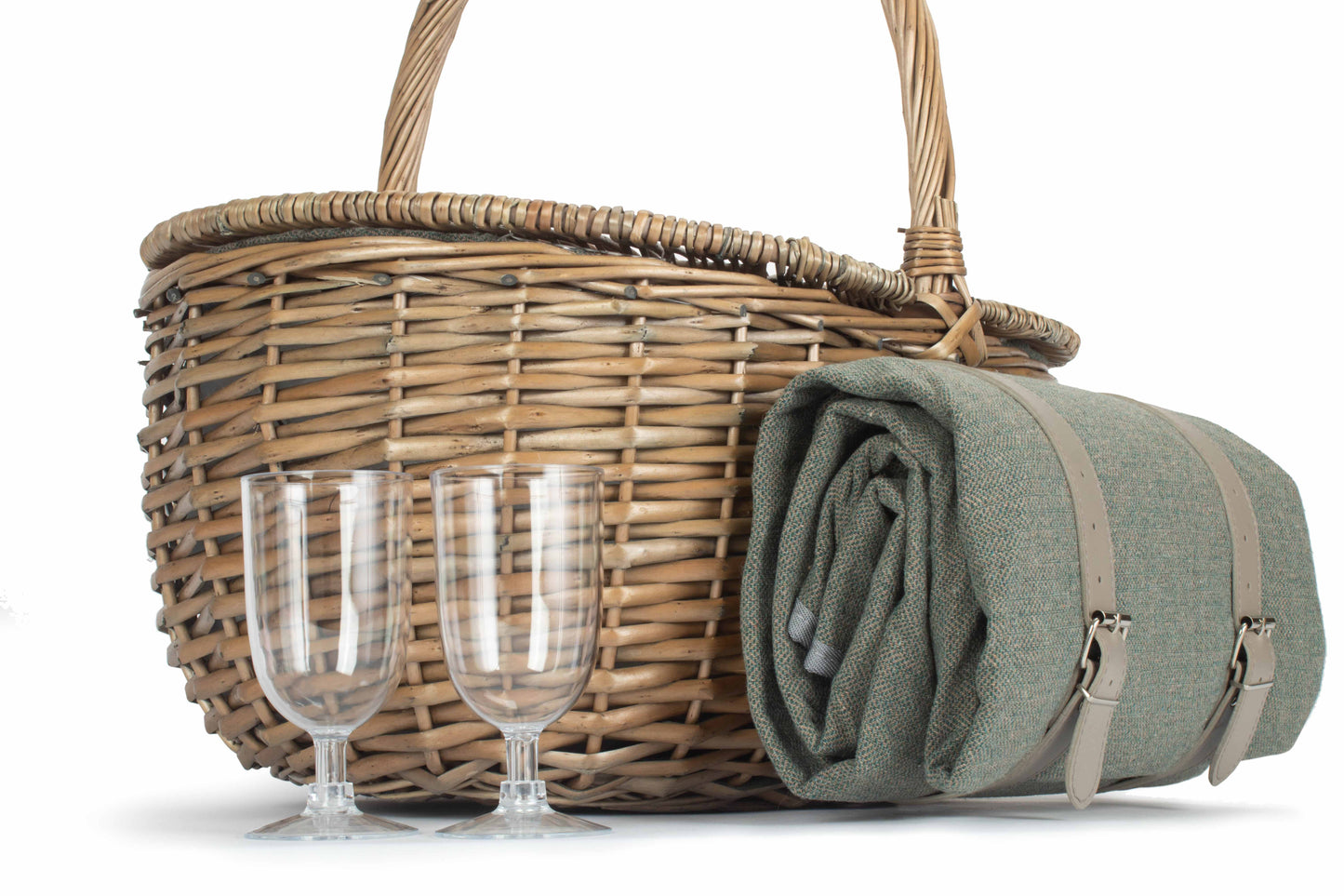 Oval 2 Person Grey Sage Tweed Fitted Hamper