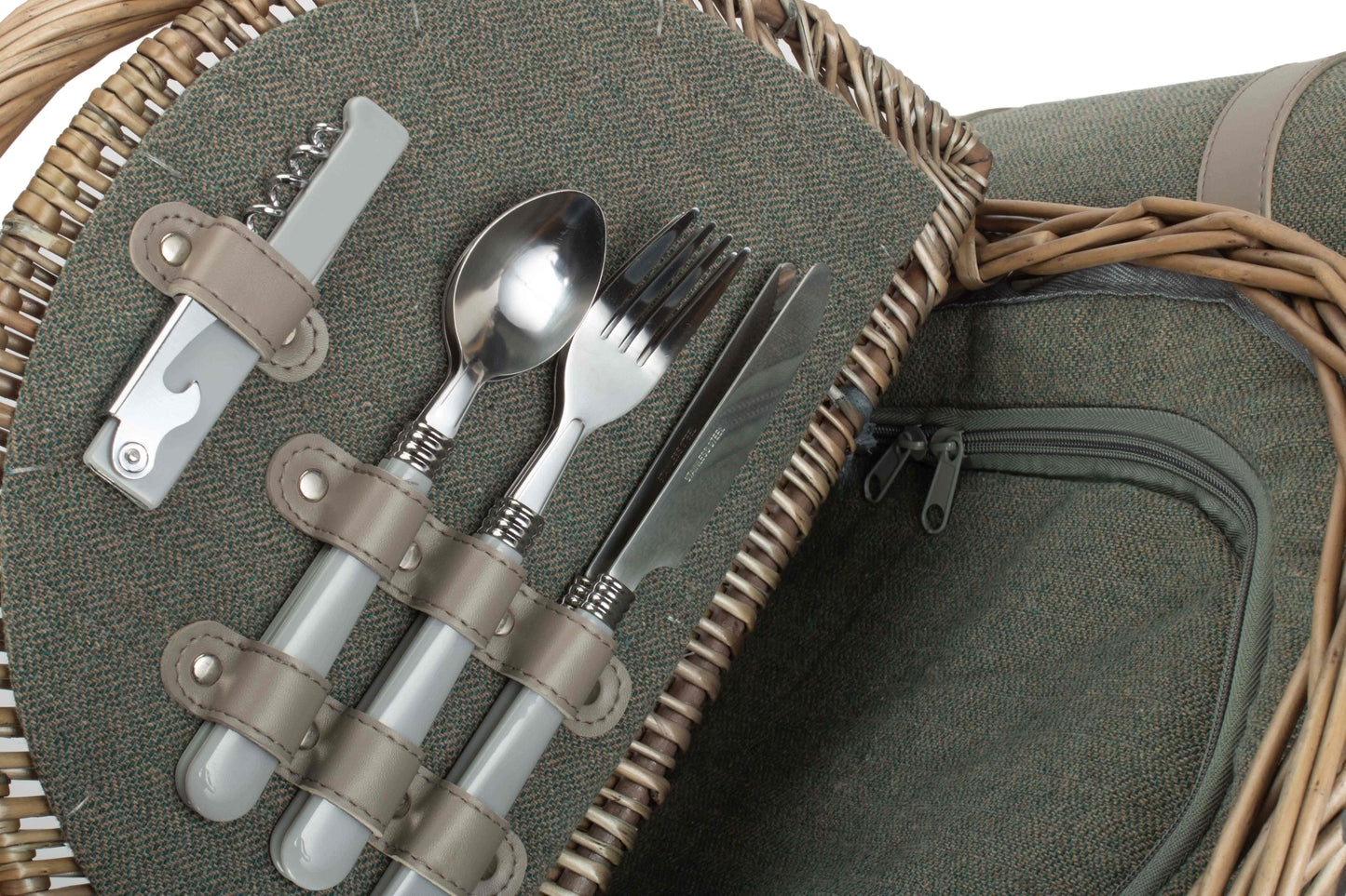 Oval 2 Person Grey Sage Tweed Fitted Hamper