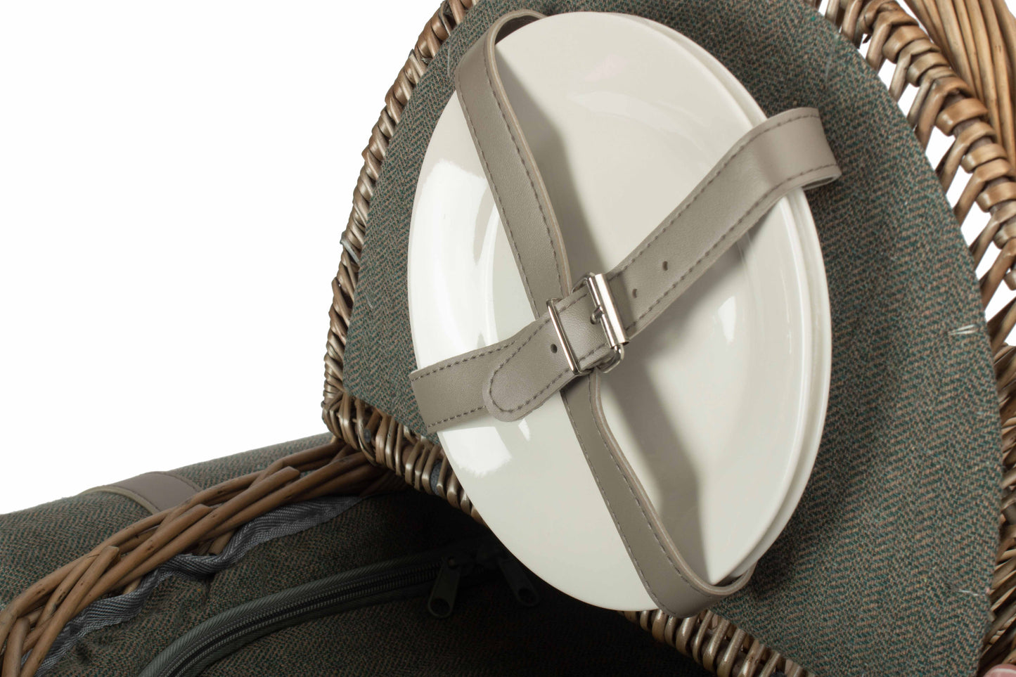 Oval 2 Person Grey Sage Tweed Fitted Hamper