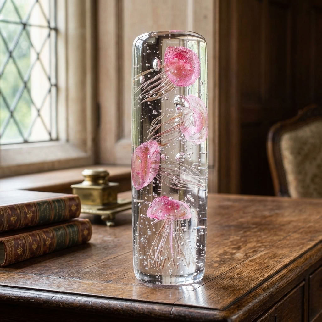 Four Pink Jellyfish Glass Paperweight
