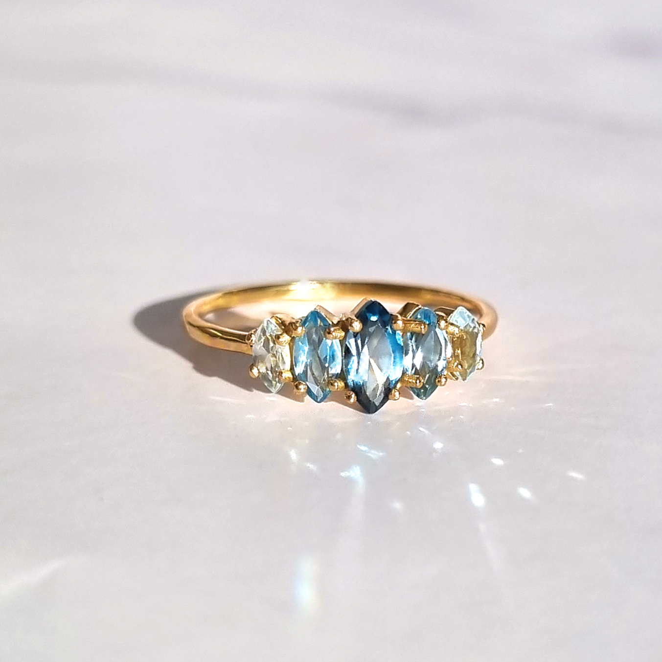 Ombre Blue Topaz Ring in 18k Gold Vermeil by Vianne Jewellery