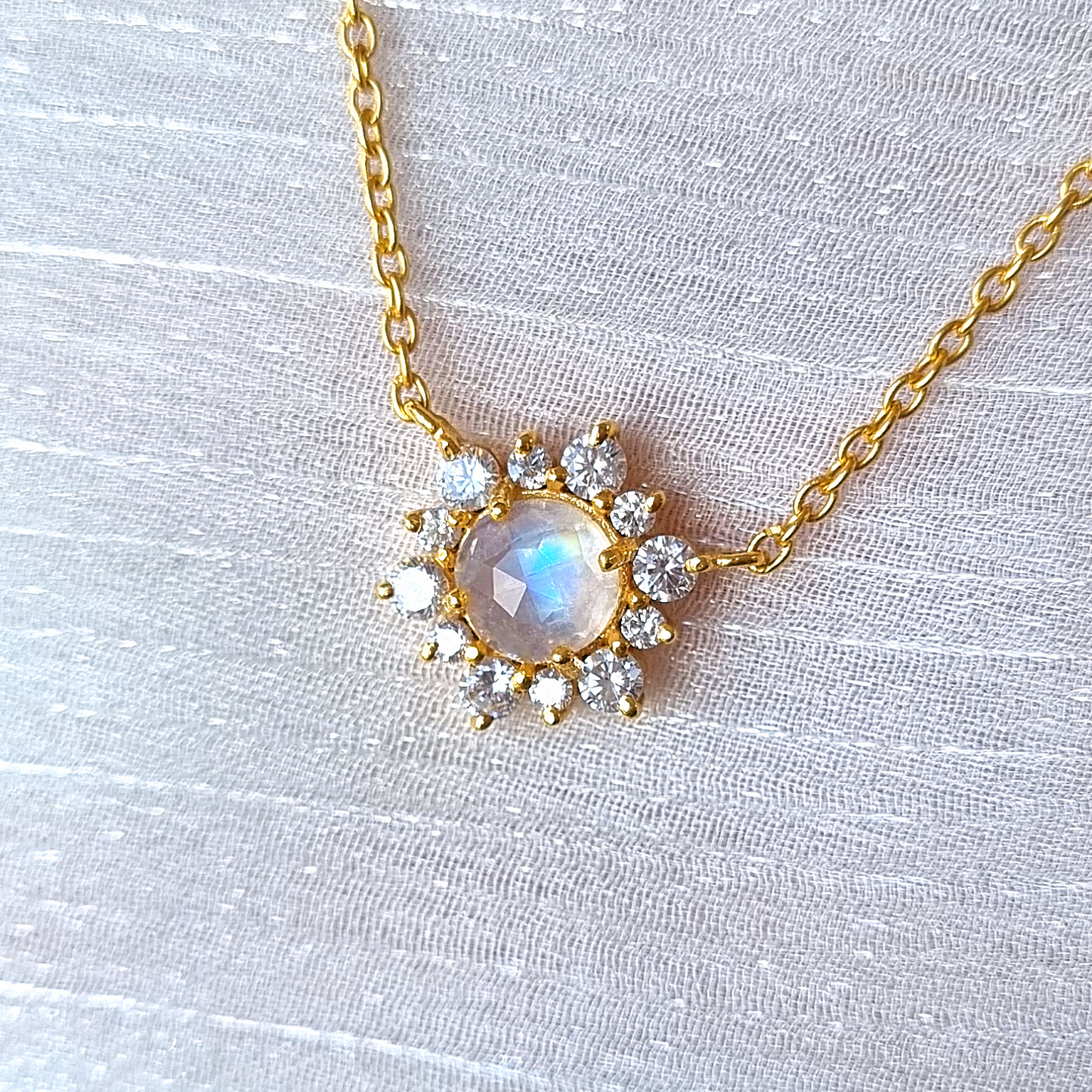 Rainbow Moonstone Necklace in 18k Gold Vermeil by Vianne Jewellery