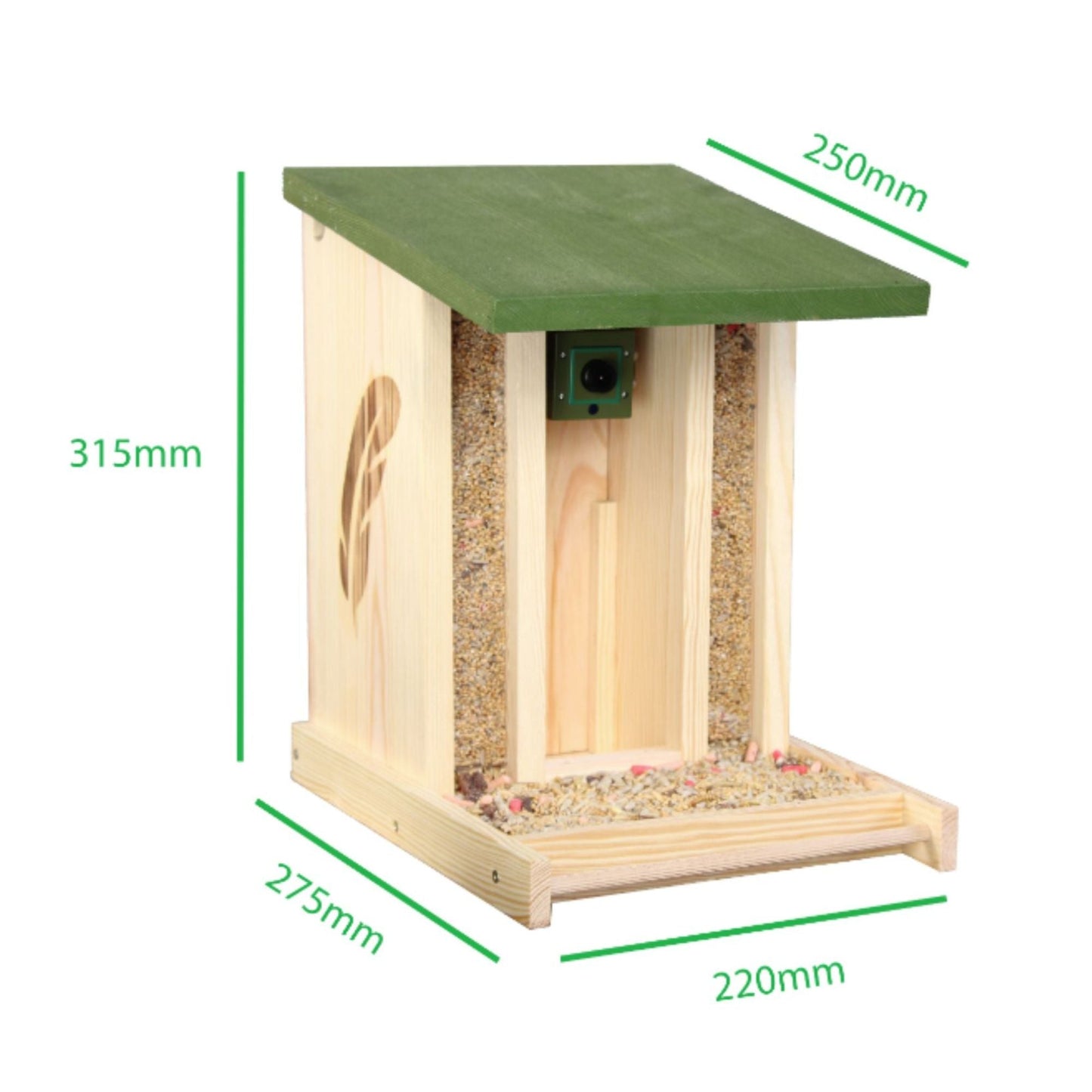 Green Feathers Solar Powered WiFi Camera Wooden Bird Feeder Kit