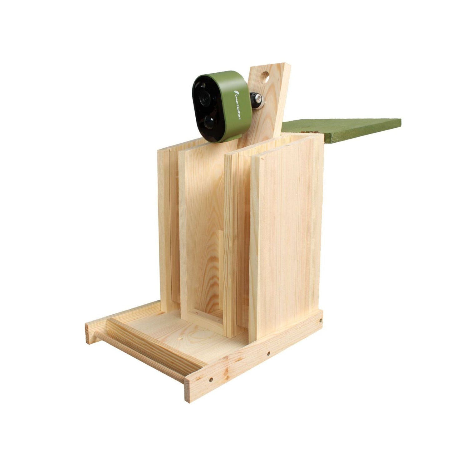 Green Feathers Solar Powered WiFi Camera Wooden Bird Feeder Kit
