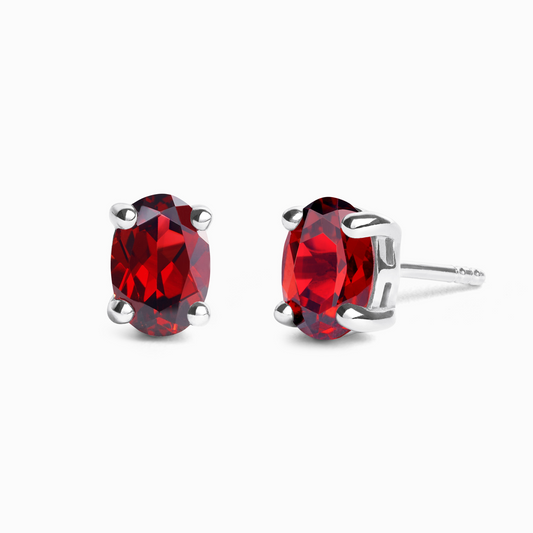 Garnet Oval Stud Earrings in Sterling Silver by Vianne Jewellery