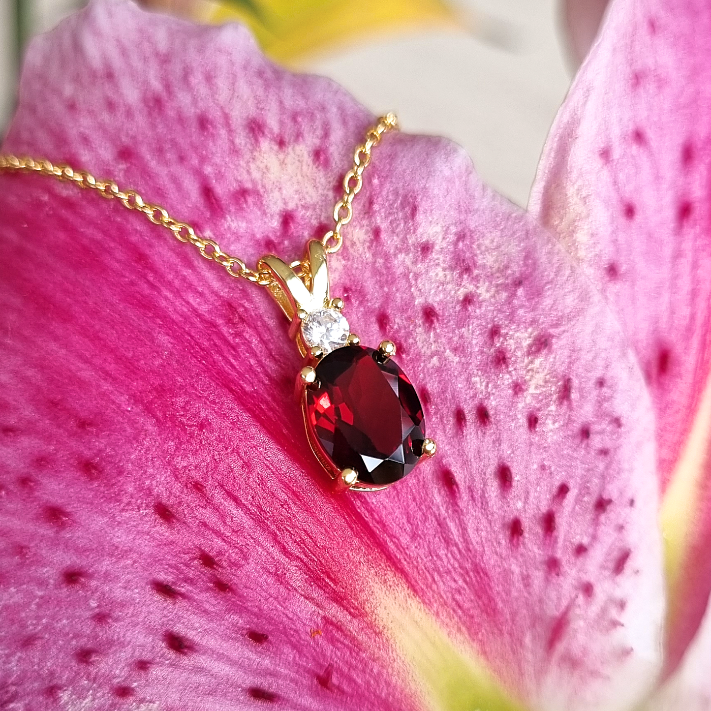 Garnet Pendant Necklace in 18k Gold Vermeil by Vianne Jewellery