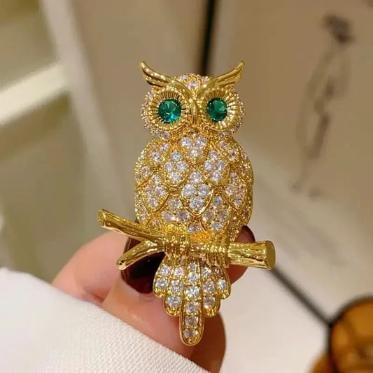 Green-eyed Owl Brooch by Angel Barocco