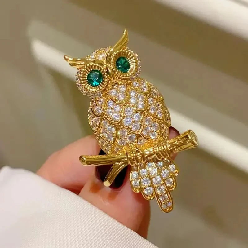 Green-eyed Owl Brooch by Angel Barocco