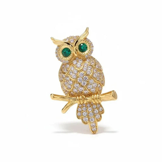Green-eyed Owl Brooch by Angel Barocco