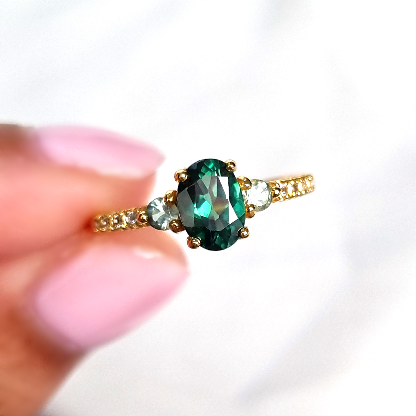 Green Topaz and Green Tourmaline Ring in 18k Gold Vermeil by Vianne Jewellery
