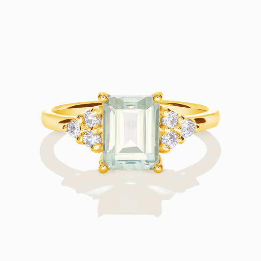 Green Amethyst Emerald Cut Ring in 18k Gold Vermeil by Vianne Jewellery