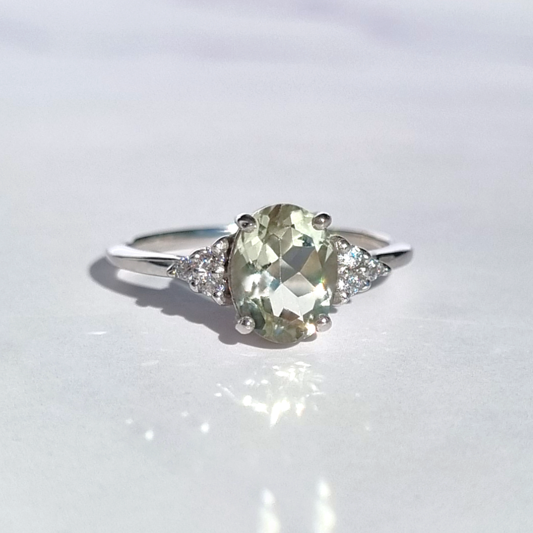 Green Amethyst Ring in Sterling Silver by Vianne Jewellery