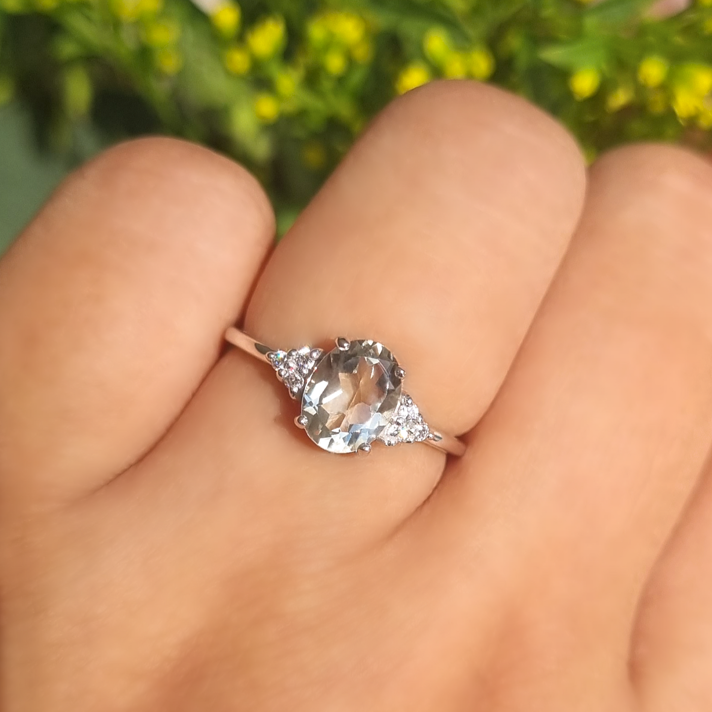 Green Amethyst Ring in Sterling Silver by Vianne Jewellery