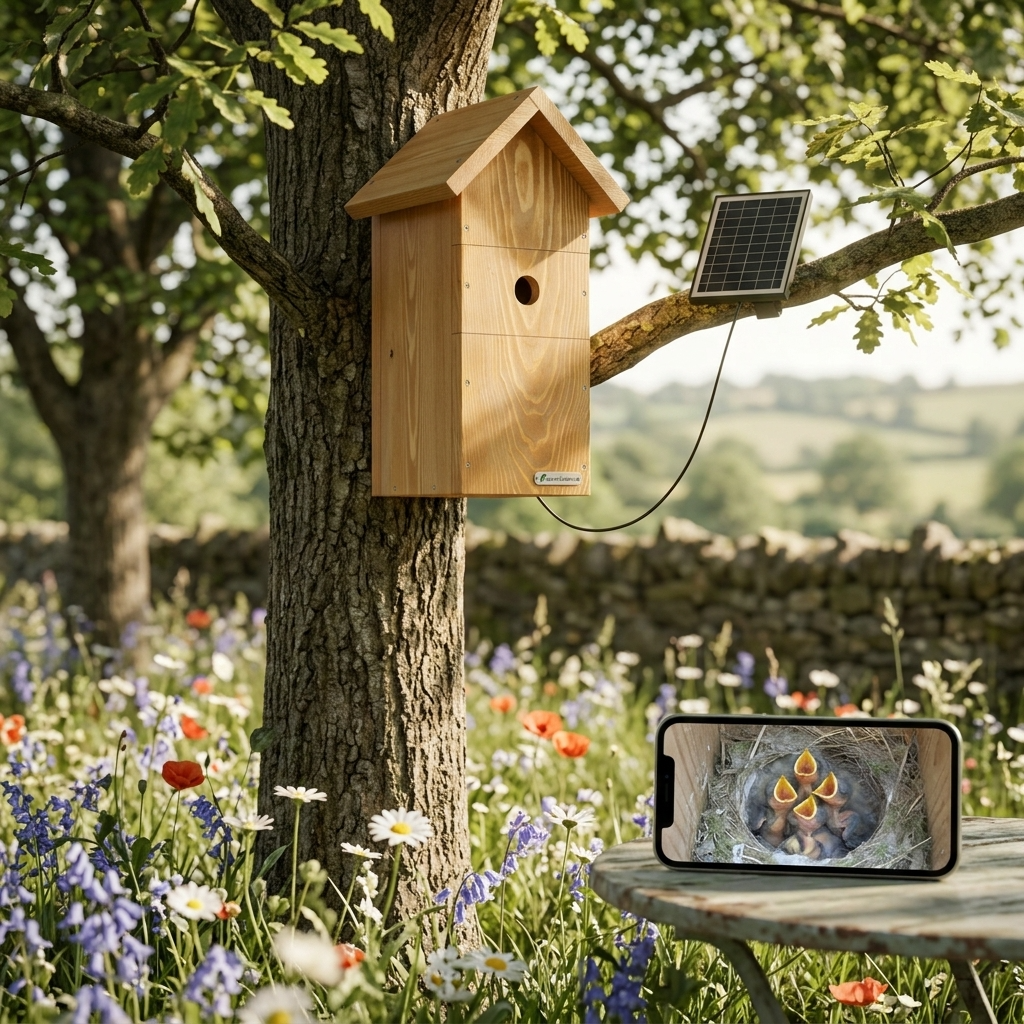 Green Feathers Solar Powered WiFi Bird Box HD Camera Complete Pack