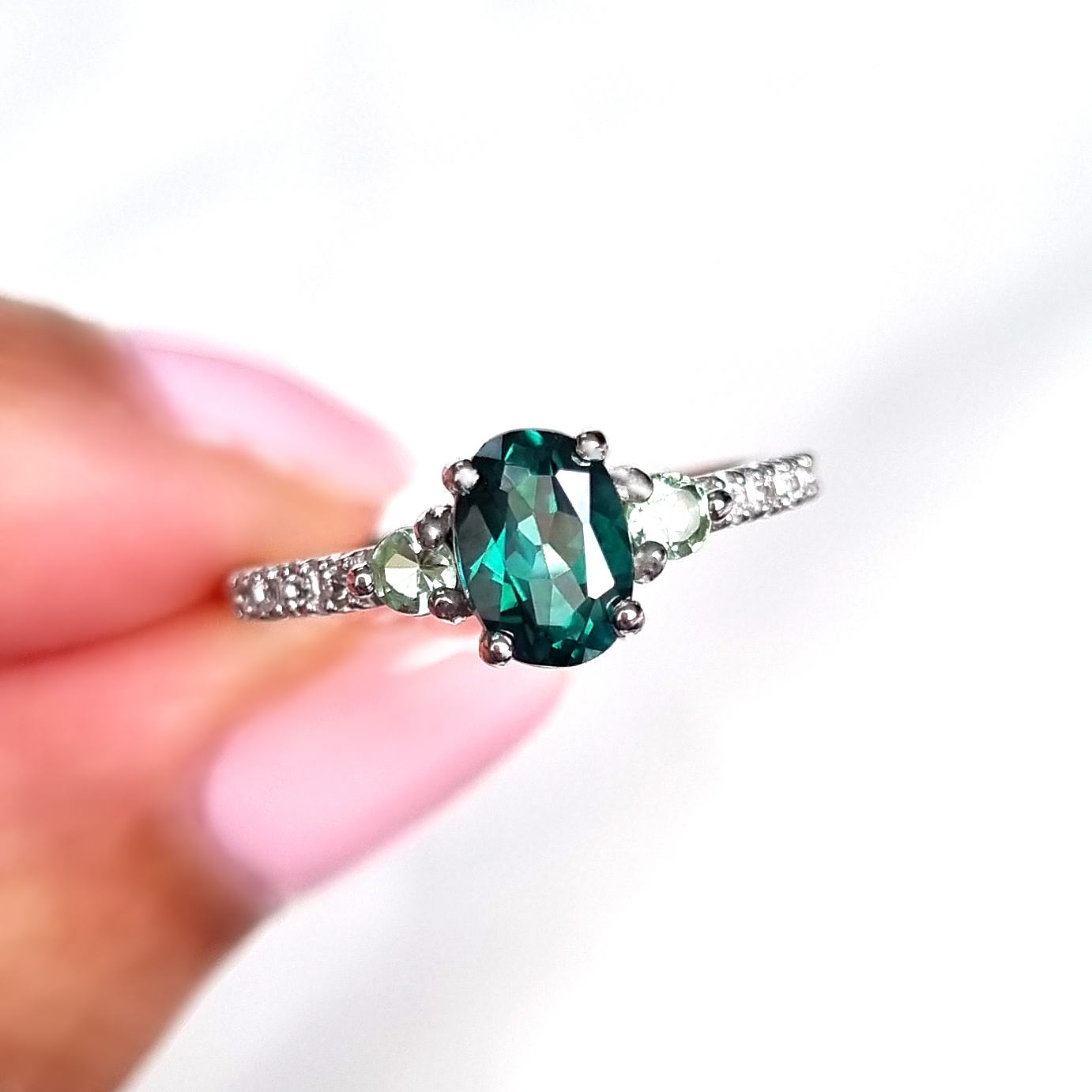 Green Topaz and Green Tourmaline Ring in Sterling Silver by Vianne Jewellery