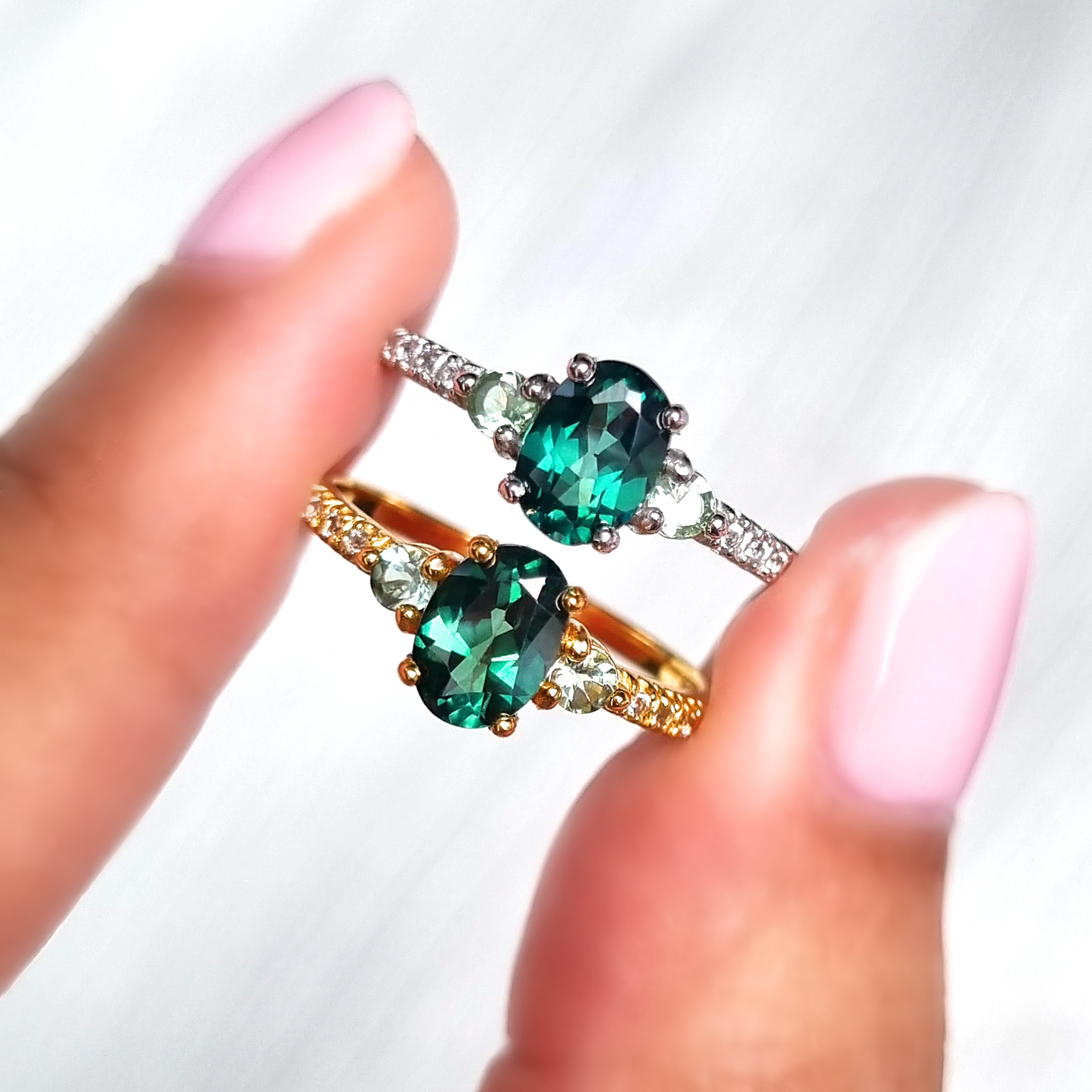 Green Topaz and Green Tourmaline Ring in 18k Gold Vermeil by Vianne Jewellery