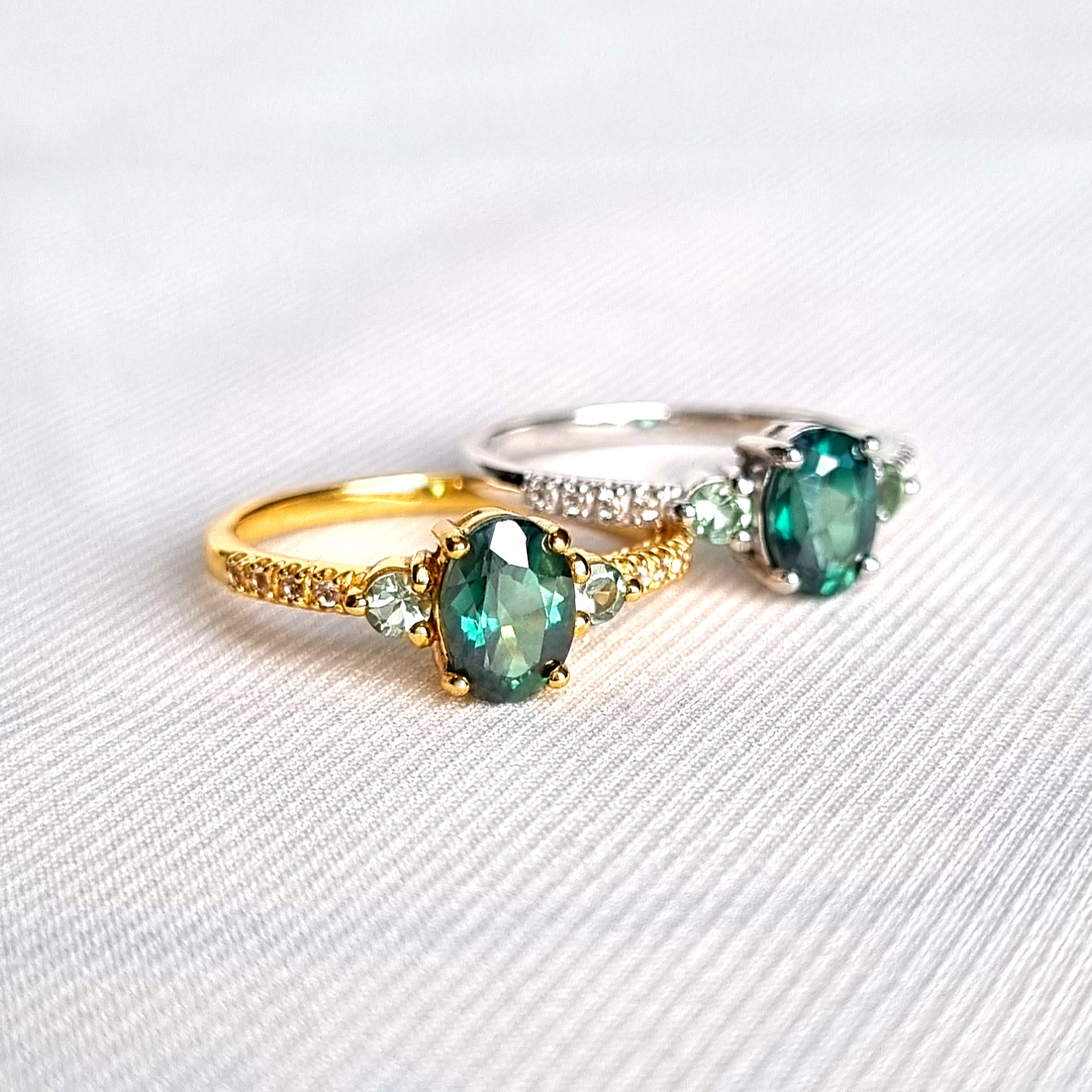 Green Topaz and Green Tourmaline Ring in 18k Gold Vermeil by Vianne Jewellery