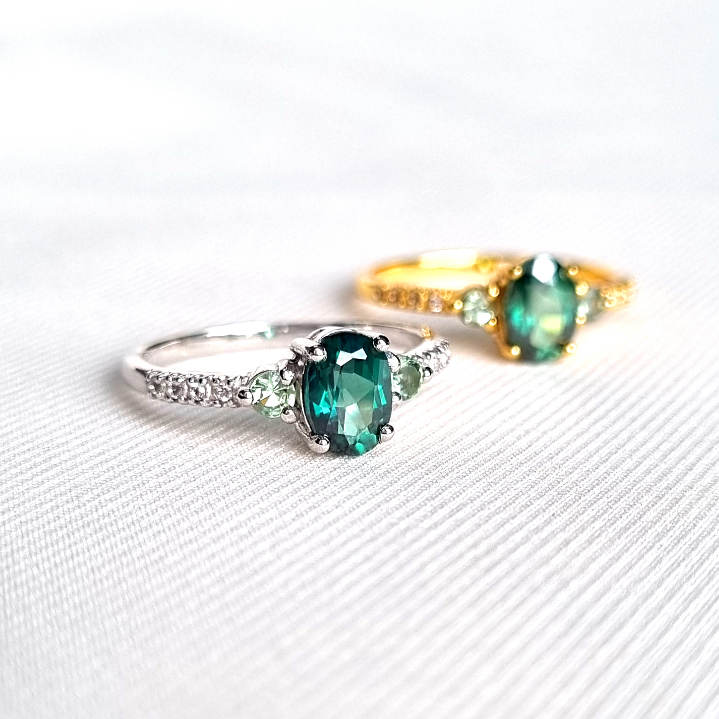 Green Topaz and Green Tourmaline Ring in Sterling Silver by Vianne Jewellery