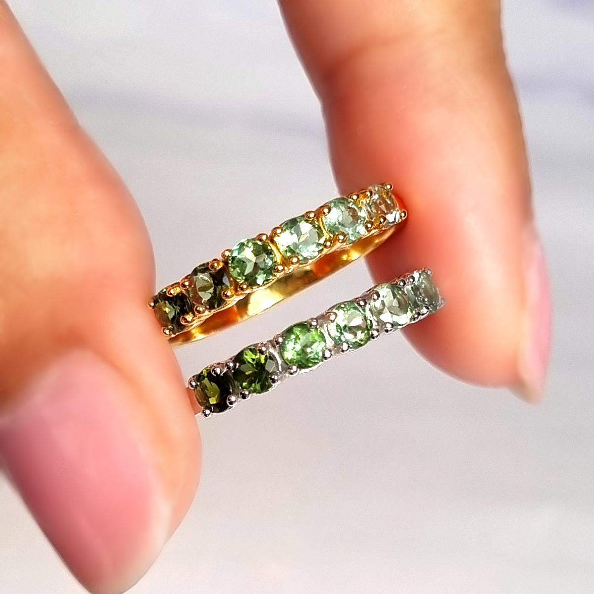 Ombre Green Tourmaline Eternity Band in Sterling Silver