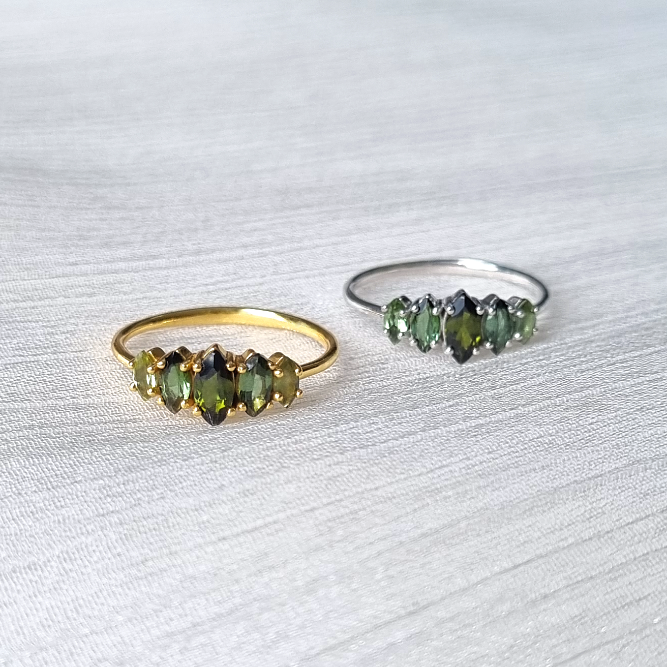 Ombre Green Tourmaline Ring in Sterling Silver by Vianne Jewellery