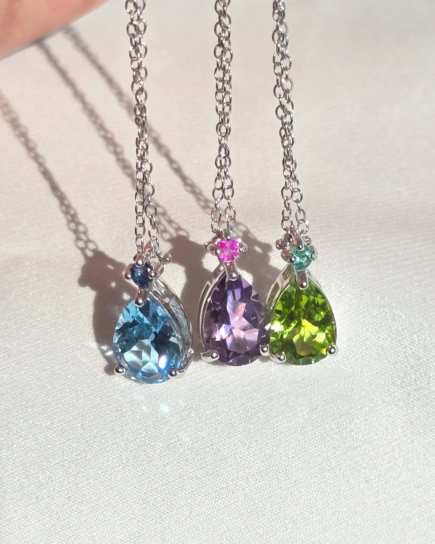 Blue Sapphire & Blue Topaz Pear Cut Pendant Necklace in Sterling Silver by Vianne Jewellery