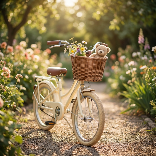 Child’s Willow Bicycle Basket with Tan Straps