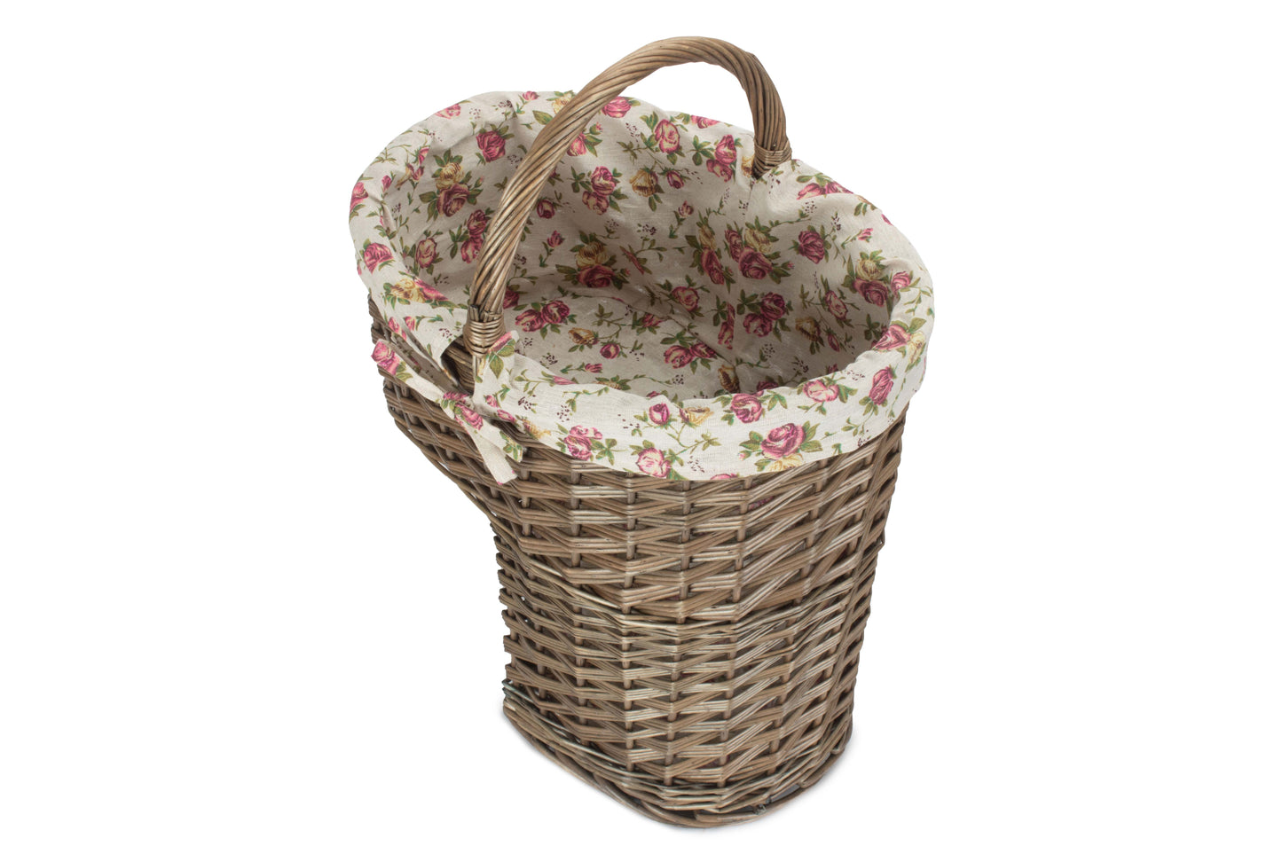 Antique Wash Stair Basket with Garden Rose Lining