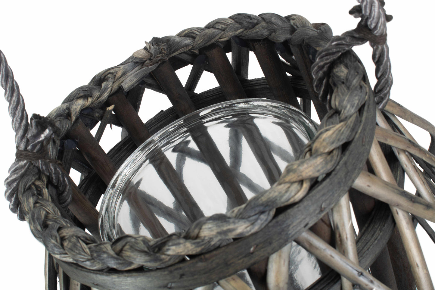 Grey Wash Willow Candle Lantern with Rope Handle