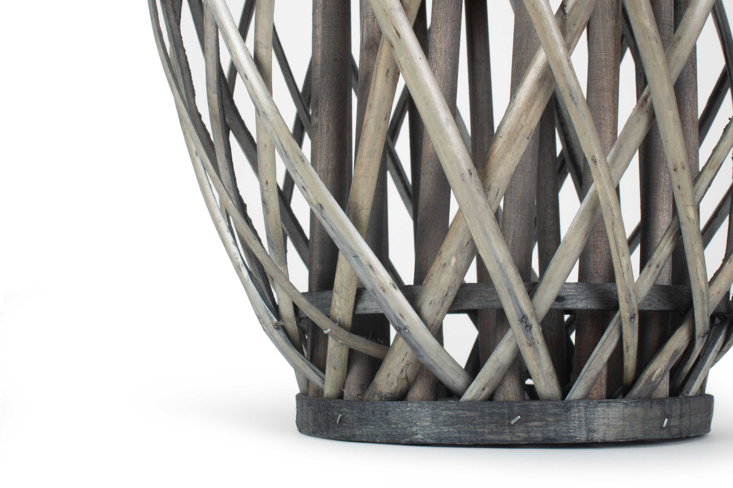 Grey Wash Willow Candle Lantern with Rope Handle