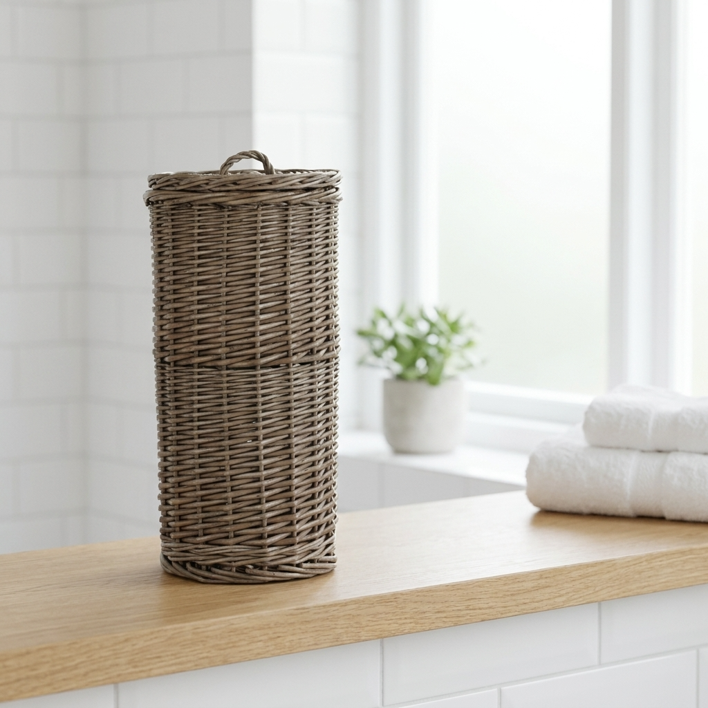 Round Willow Toilet Roll Holder – 3 Roll Storage