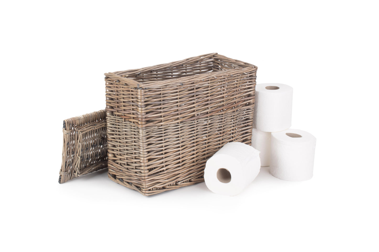 Rectangular Willow Toilet Roll Storage Basket with Lid