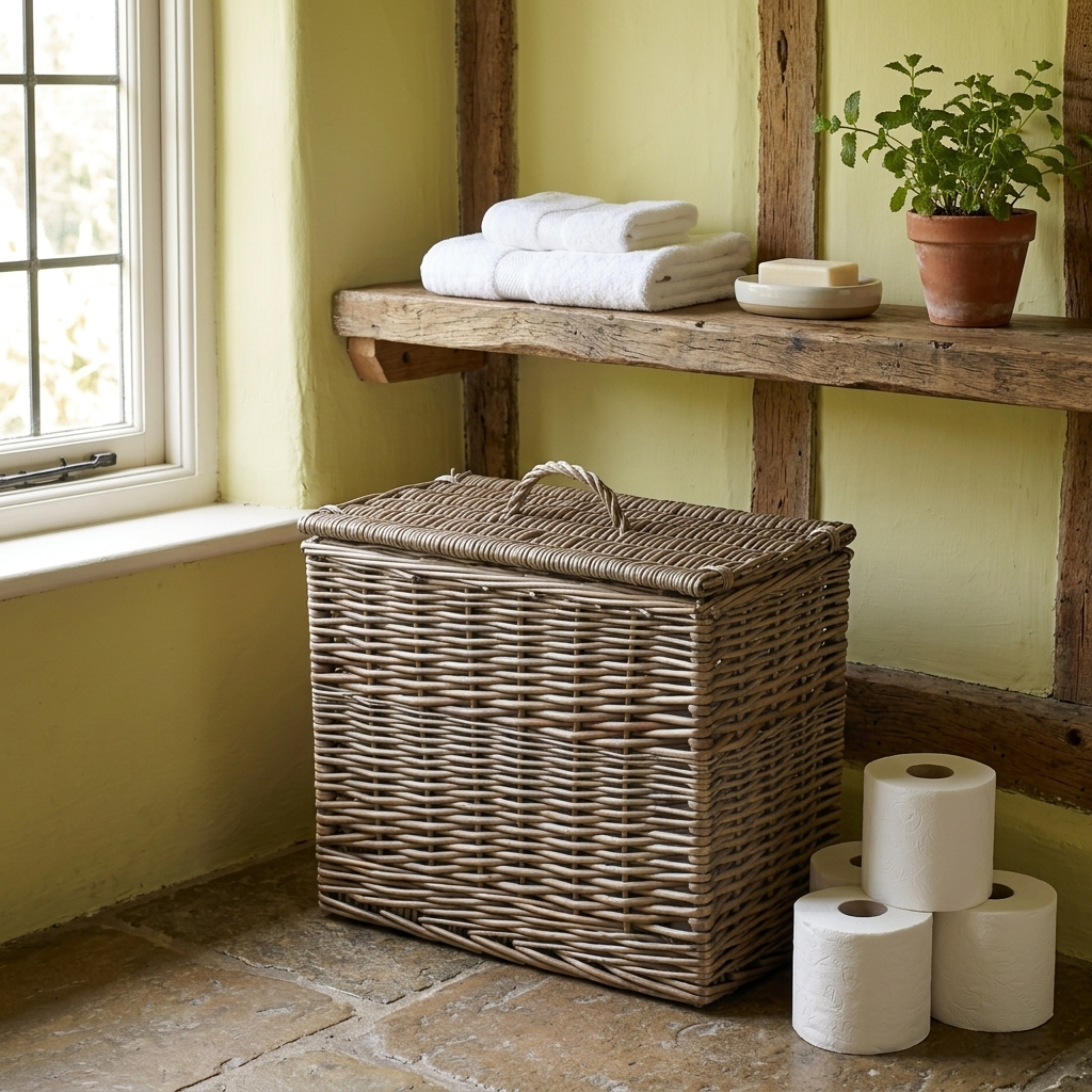 Rectangular Willow Toilet Roll Storage Basket with Lid