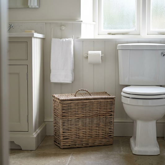 Rectangular Willow Toilet Roll Storage Basket with Lid