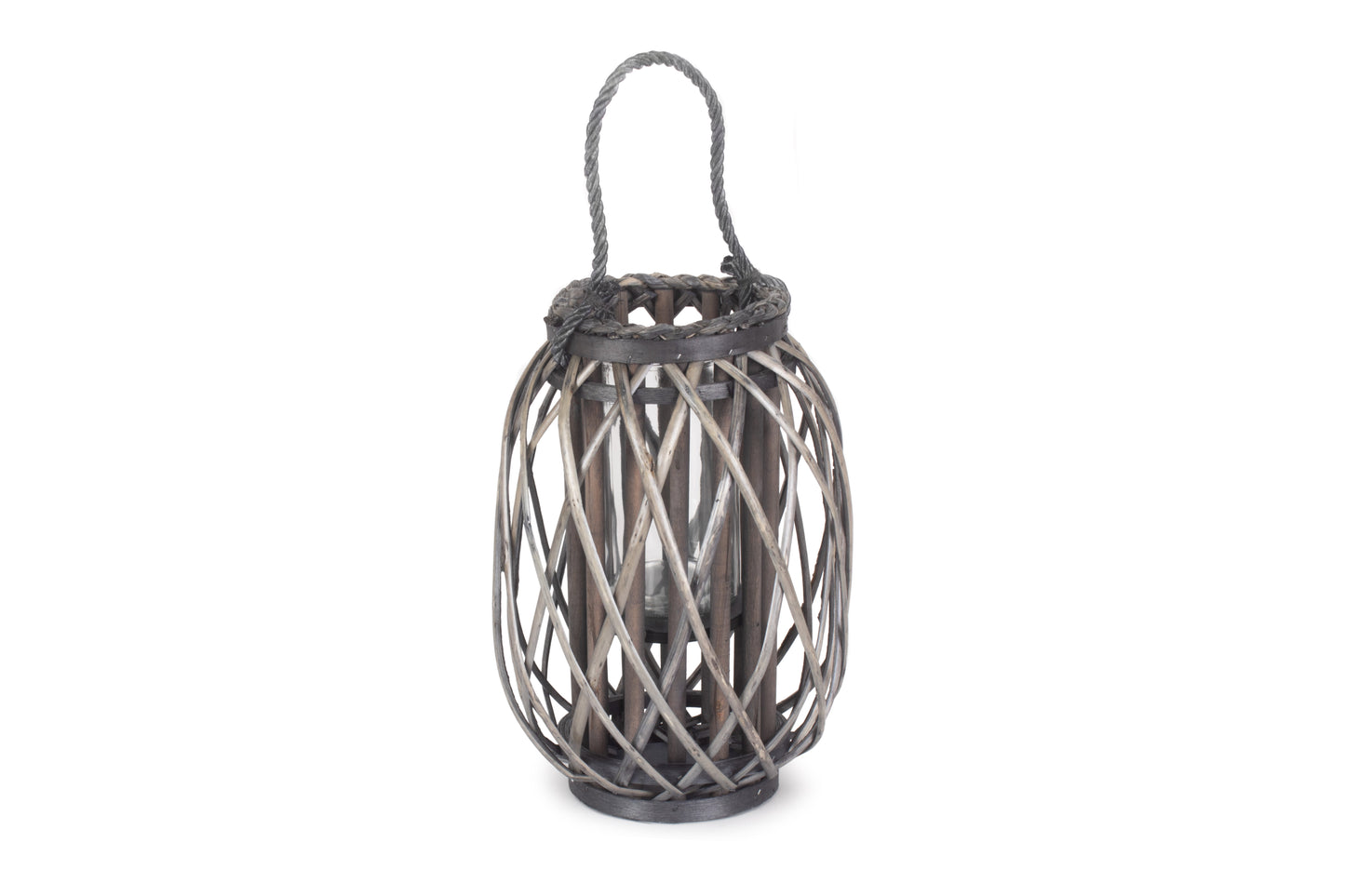 Small Grey Wash Willow Candle Lantern