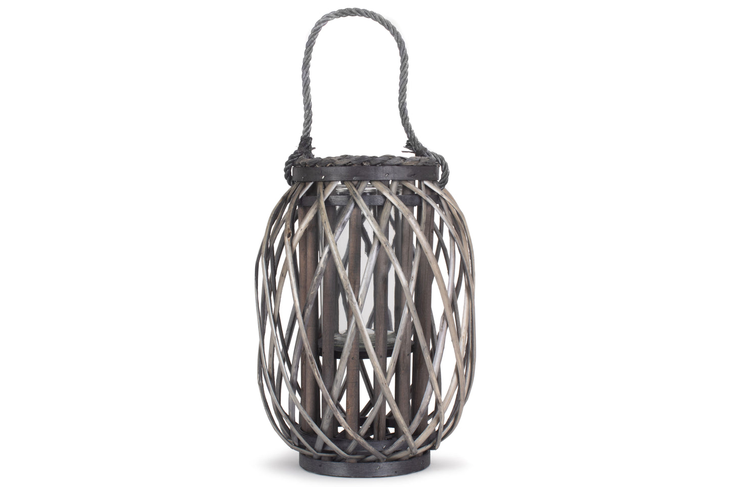 Small Grey Wash Willow Candle Lantern