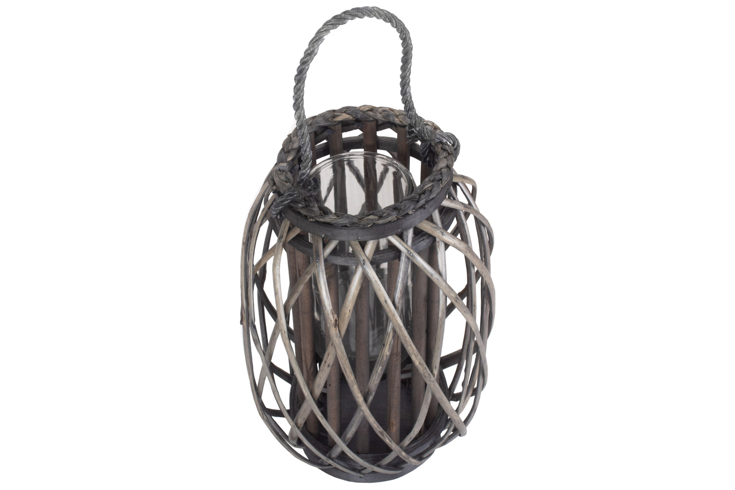 Small Grey Wash Willow Candle Lantern