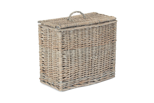 Grey Wash Rectangular Toilet Tidy Lidded Basket