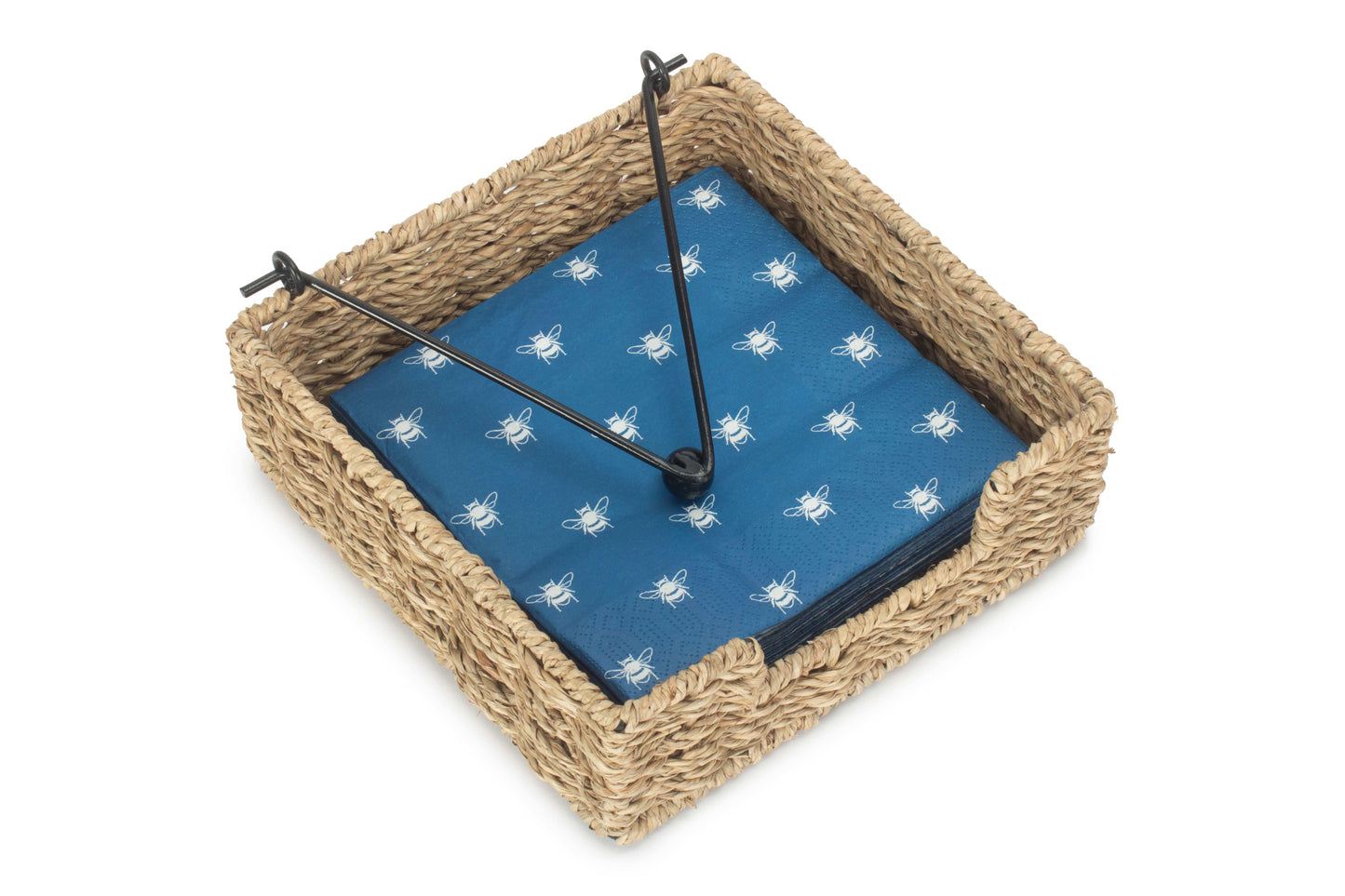 Seagrass Napkin Holder with Weighted Metal Frame for Picnics & Dining