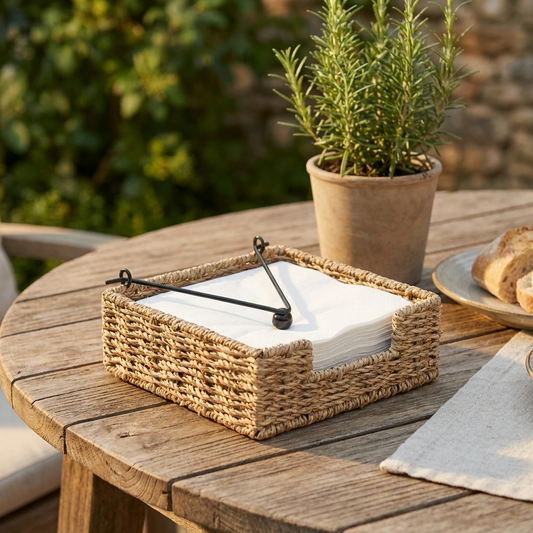 Seagrass Napkin Holder with Weighted Metal Frame for Picnics & Dining
