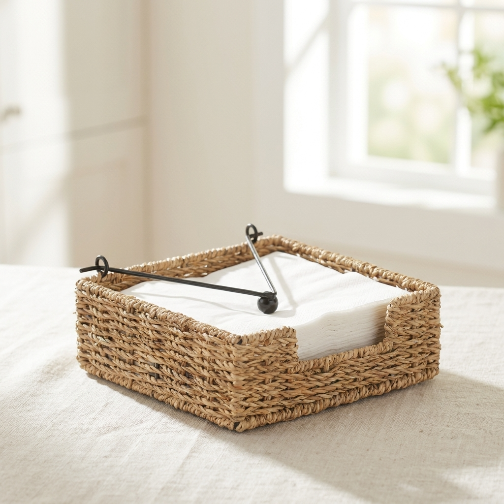 Seagrass Napkin Holder with Weighted Metal Frame for Picnics & Dining