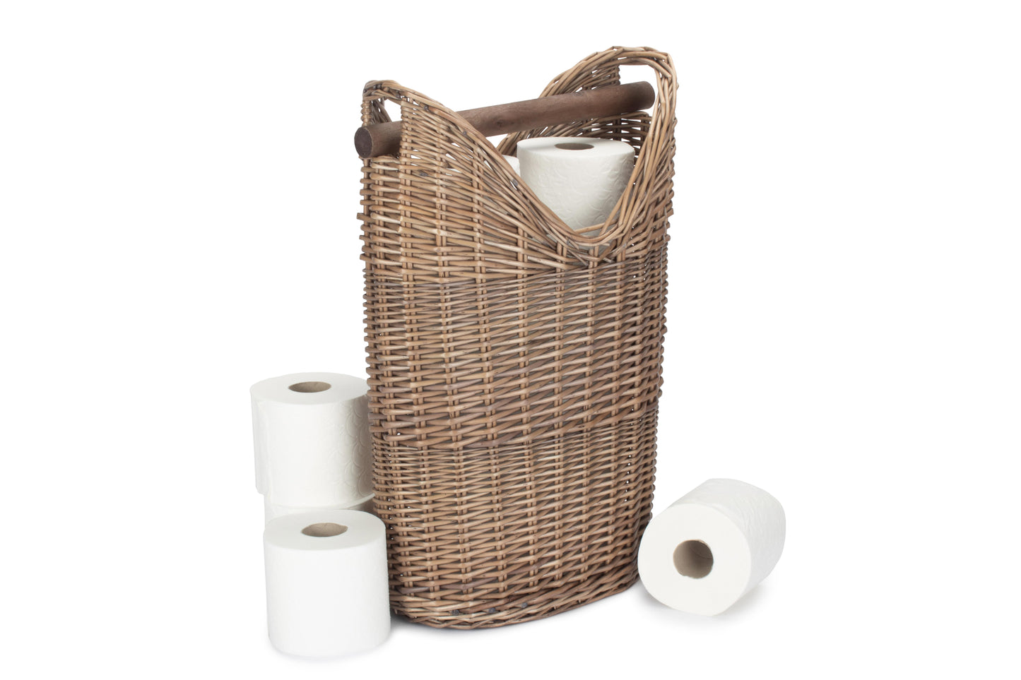 Willow Toilet Roll Holder with Wooden Handle