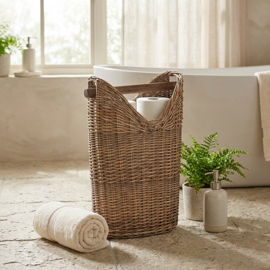 Willow Toilet Roll Holder with Wooden Handle