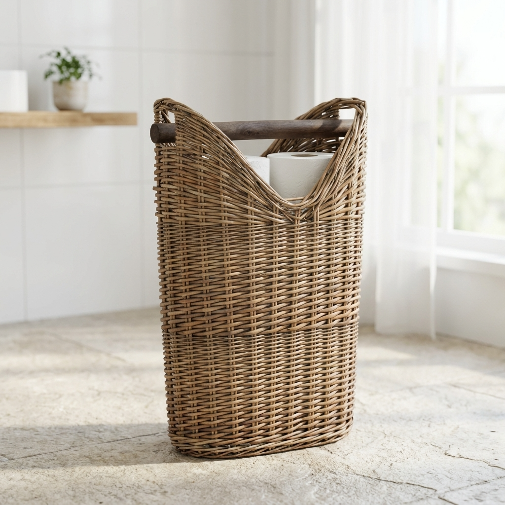 Willow Toilet Roll Holder with Wooden Handle