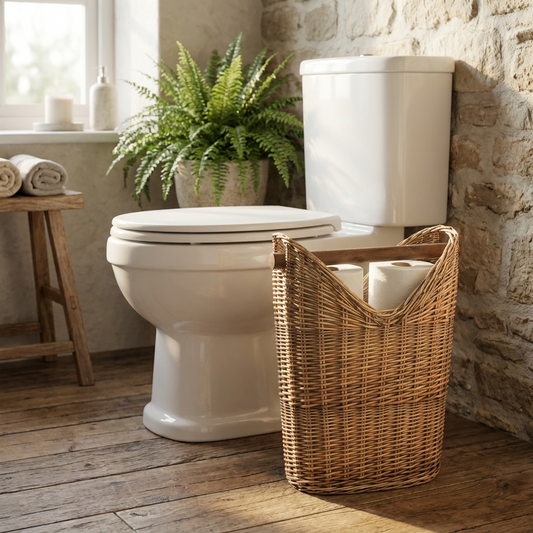 Willow Toilet Roll Holder with Wooden Handle