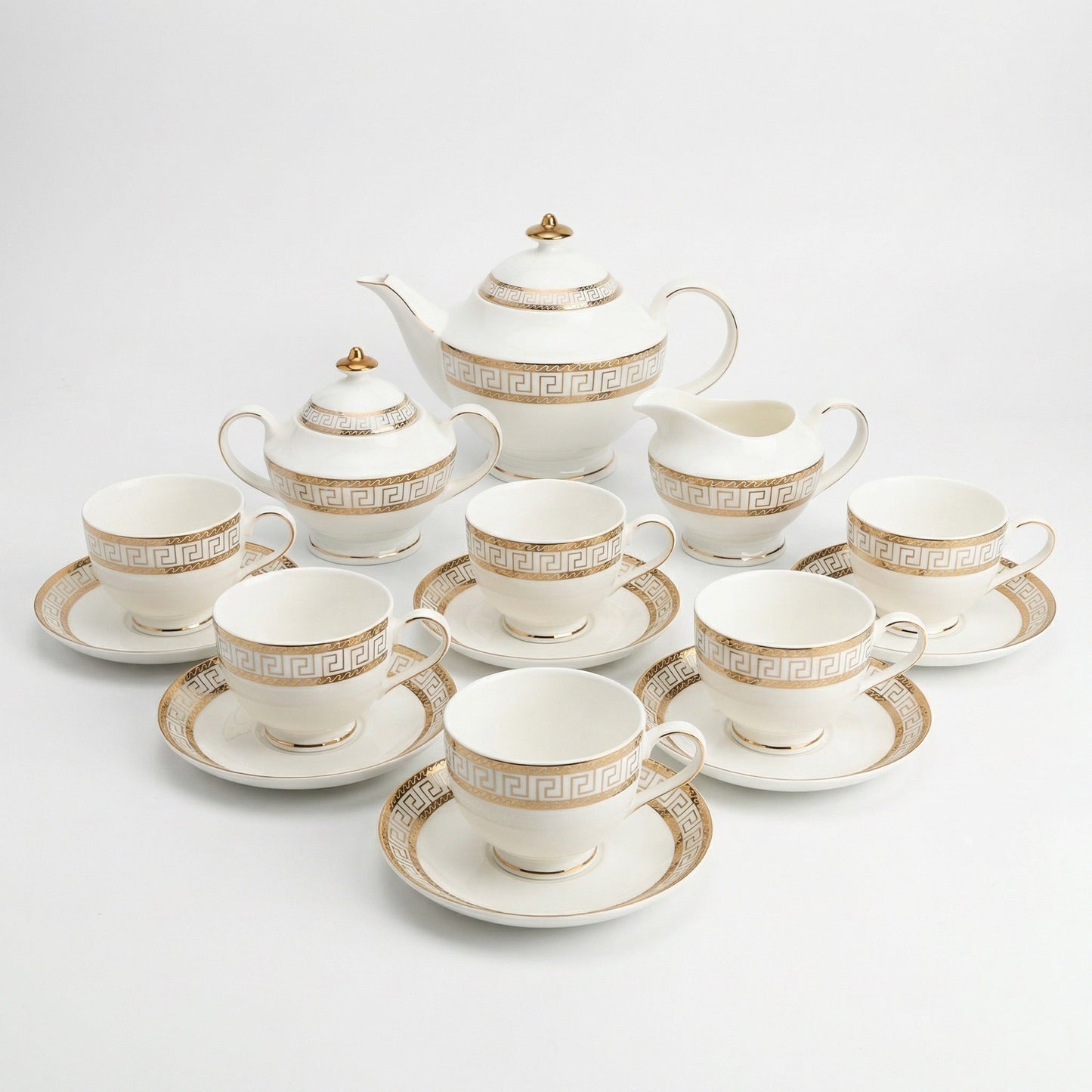 Heritage Gold Fine Bone China Tea Set - Service for 6 (15 Pieces) by KitchBoom